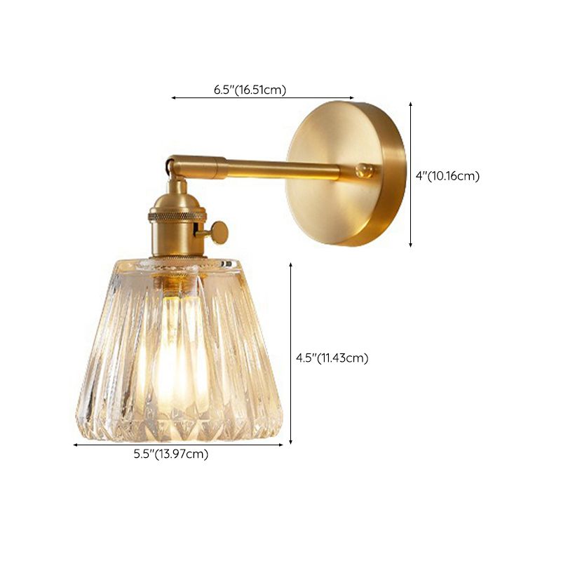 Glass Cone Shape Wall Light Industrial Style 1 Light Wall Light Sconce in Brass