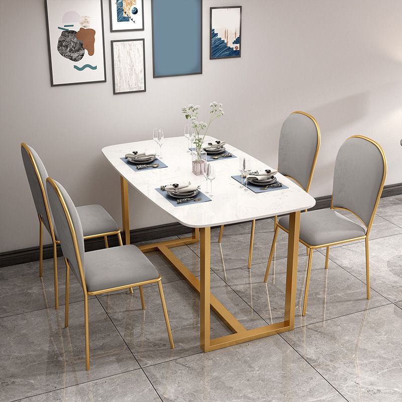 Rectangle Trestle Dining Table Glam Faux Marble Table for Dining Room