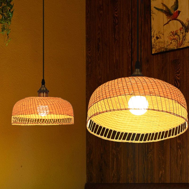 Wood Dome sospensione a sospensione Contemporary Bamboo 1 lampadina sospesa