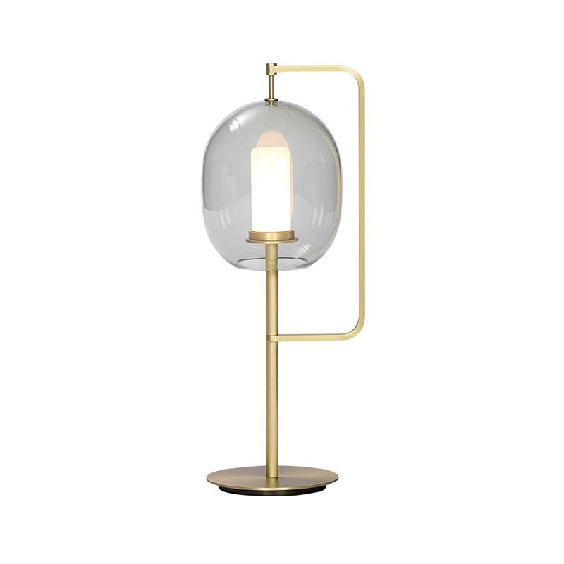 Lampada notturna di 1 luci di soggiorno Simplicity Light Gold Light con tonalità di vetro grigio fumo ovale