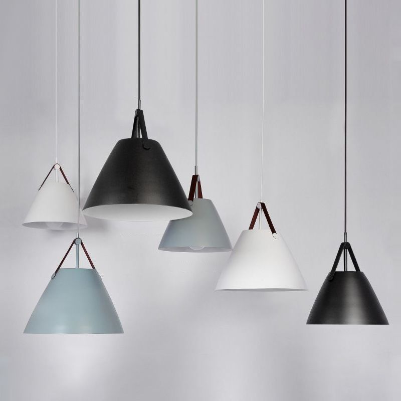Lampada a sospensione singola creativa moderna troncata cono a sospensione macaron con tonalità in ferro battuto