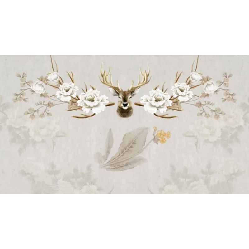 Reindeer Mural Wallpaper Modern Non-Woven Material Wall Covering in Pastel Color