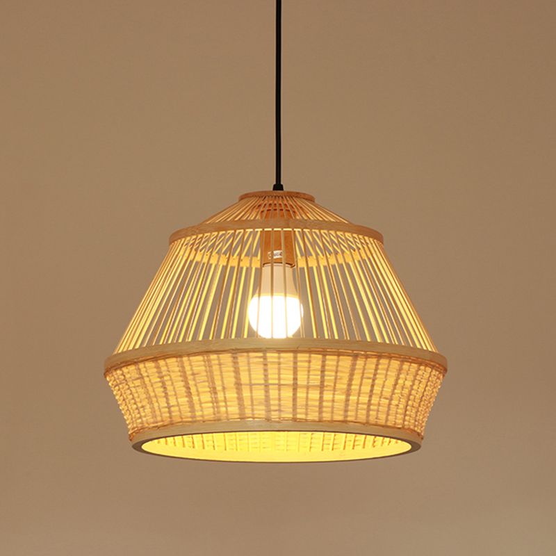 1 bulbo Costa de té Luz Asia beige accesorio de iluminación suspendida con canasta sombra de bambú
