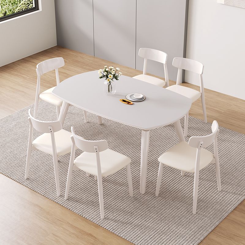 Contemporary Round Extendable Stone Dining Table with Wooden Legs