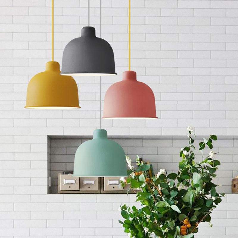 1 Light Bowl Hanging Pendant Modern Macaron Style Metal Hanging Lighting for Dining Room