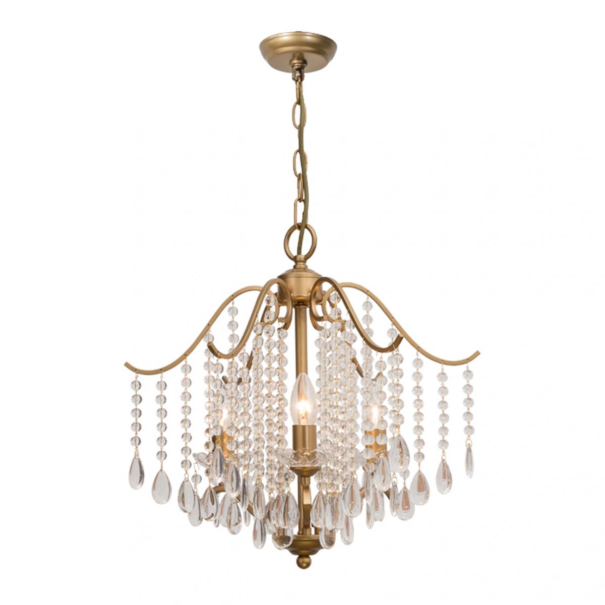 Retro Candlestick Chandelier 6 Heads Iron Hanging Lamp in Gold with Crystal Decoration