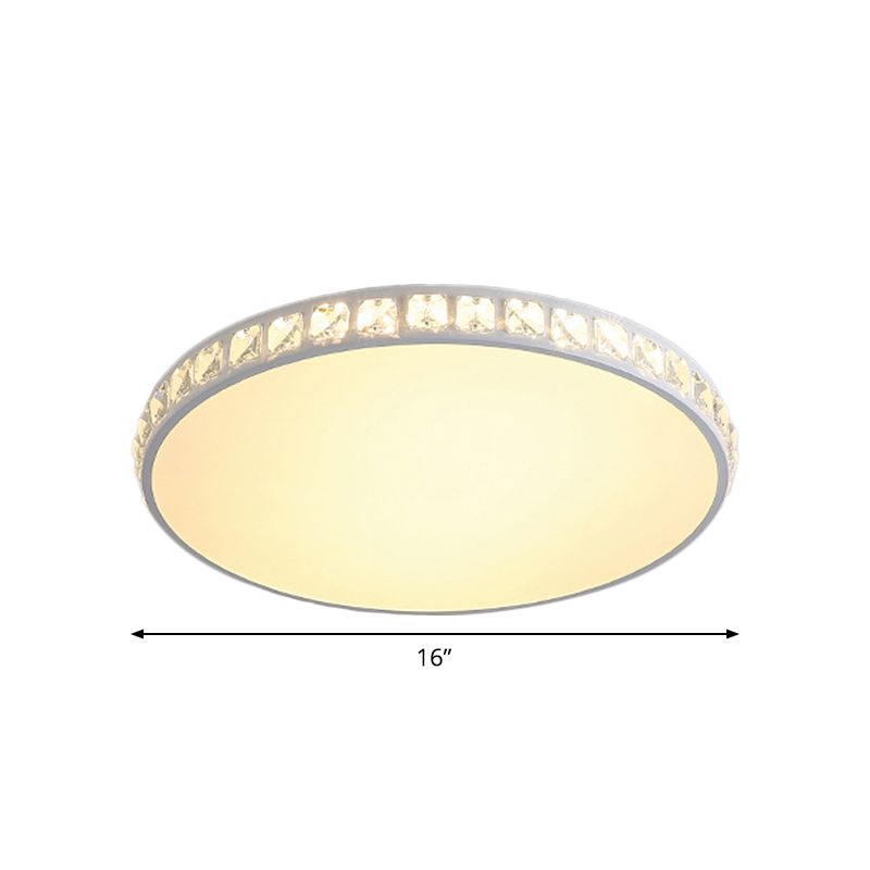 LED Bedroom Flush Mount Fixture Simplicity White Crystal Ceiling Lamp with Geometry Acrylic Shade
