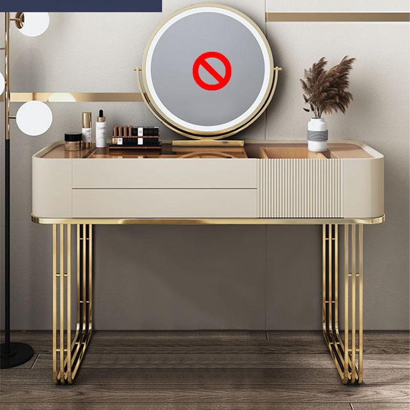 Glass Top Vanity Makeup Table Set With Drawer, Glam Vanity Dressing Table