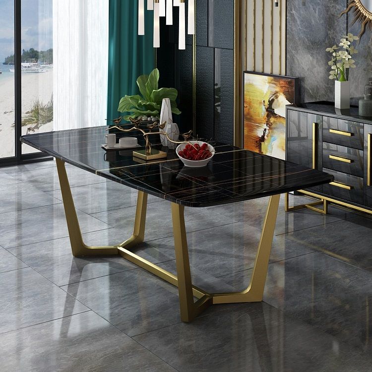 Traditionele luxe rechthoekige eetkamertafel Gesinterde stenen tafel met schraagonderstel