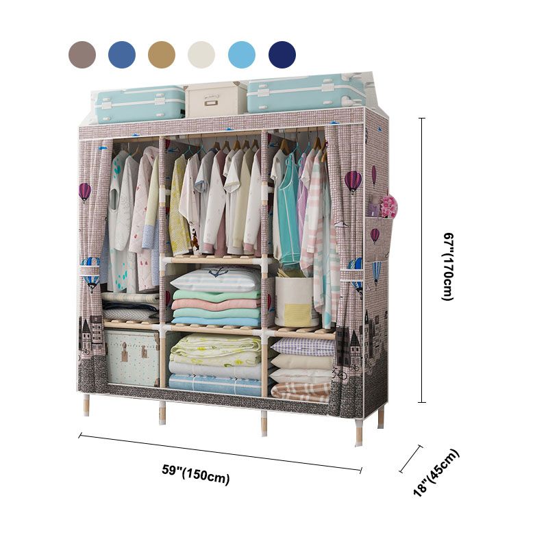 Metal Modern Armoire Shelves Storage Wardrobe Closet with Garment Rod