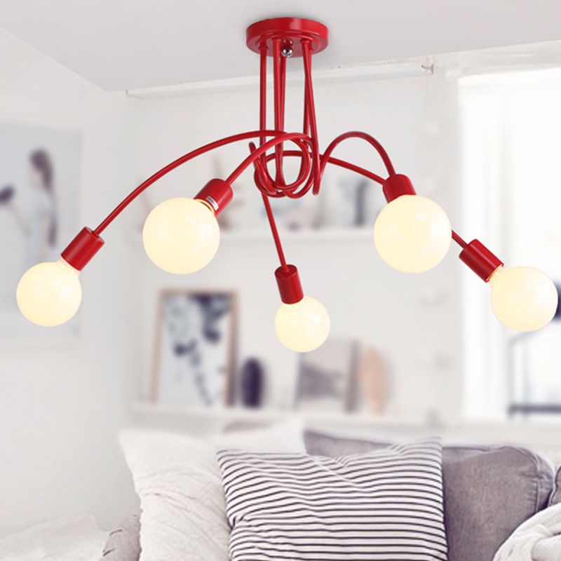 Iluminación de montaje semiempotrado trenzado negro/dorado con bombilla abierta, lámpara de techo de cocina de metal industrial de 3/5/6 luces