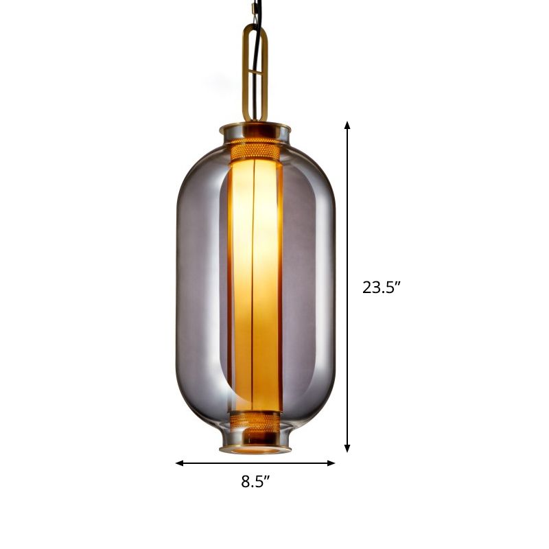 Luz de suspensión cilíndrica Vista de humo modernista 1 Lámpara colgante de bulbo para sala de estar