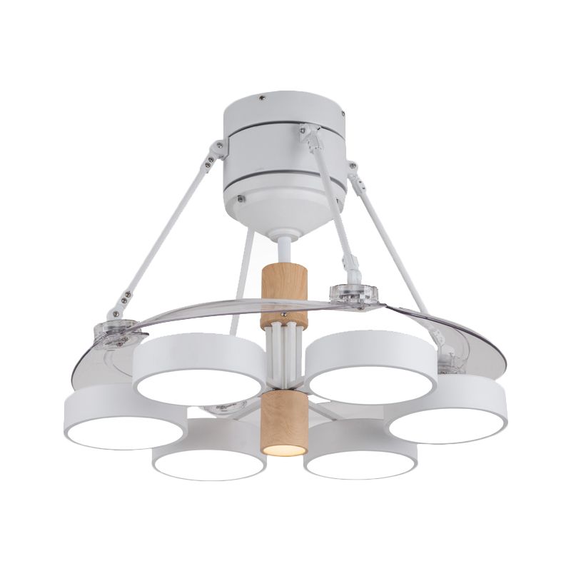 Semplicità tamburo a ciondolo ventola luce metallica a 6 capi da 48 "W del salotto vicino alla lampada a soffitto con 4 lame trasparenti in nero/bianco/rosa