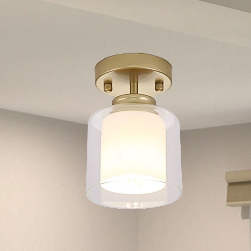 Black/Silver/Gold Finish Cylinder Semi Flush Ceiling Light with Glass Shade Contemporary 1 Bulb Semi Flush Light Fixture