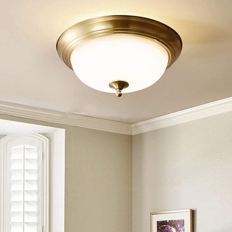 Glas-Bronze-Deckenleuchte im Kolonialstil, Kupferschale, Unterputzmontage für Innenräume