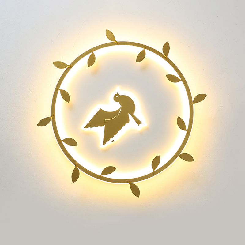 Nordic Wreath-Pigeon Lampada da soffitto a LED per montaggio a incasso ultrasottile in acrilico per cameretta dei bambini in oro, luce calda/bianca