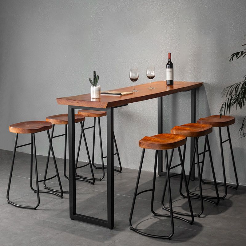 Luxury Rectangle Solid Wood Bar Table Set 1/7 Pieces Counter Table with Backless Stools