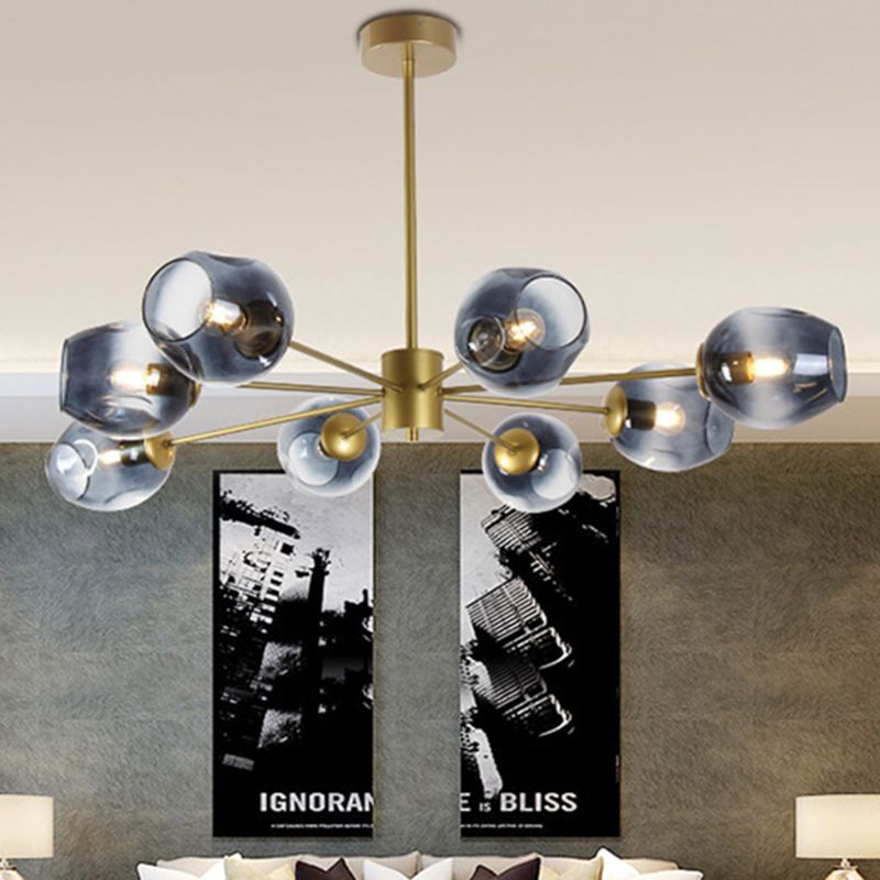 Gold Branch Chandelier Lighting Post Modern 6/8 Lights Light Blue/Clear/Amber Glass Ceiling Suspension Lamp
