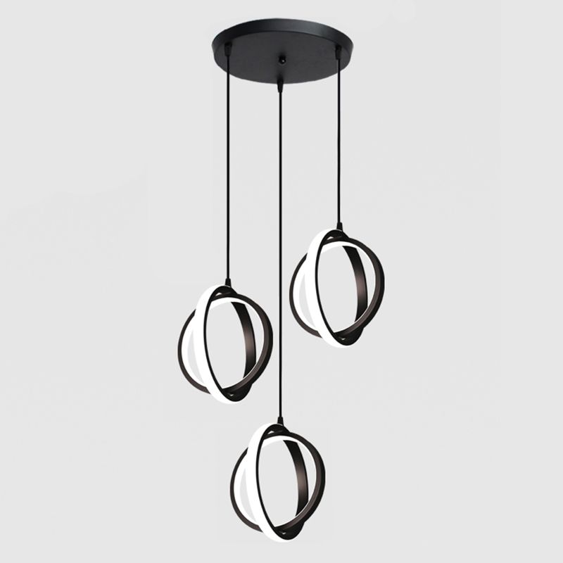 Black Circling Rings Pendant Light Minimalist Aluminum Suspension LED Light Fixture