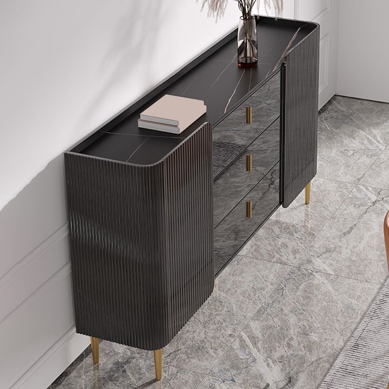 Glam Style Buffet Table Stone Side Board with Cabinet and Drawers