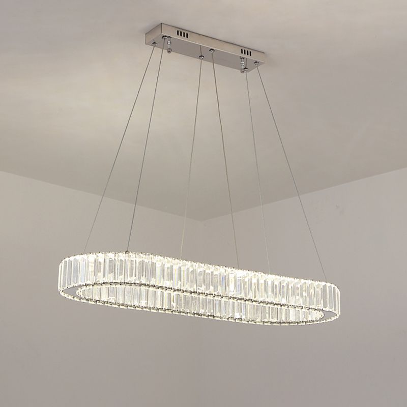 Minimalist Oblong LED Suspension Lamp Optical K9 Crystal Restaurant Hanging Island Light