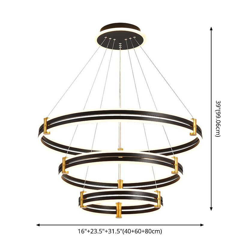 Black Tiered Round Chandelier Minimalist Acrylic LED Suspension Light for Living Room