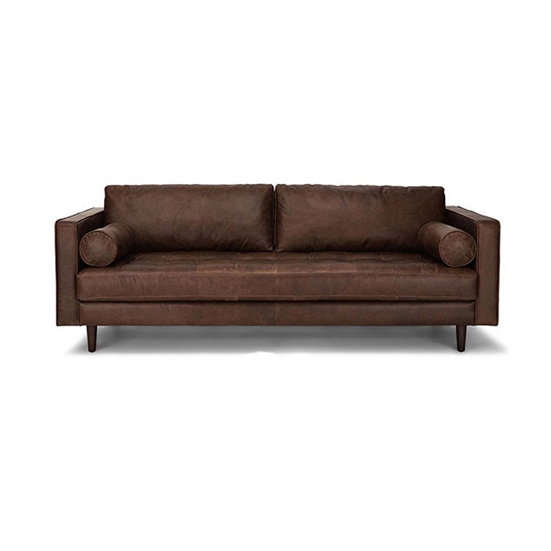33.46" H Genuine Leather Square Arm Sofa with Down Fill Cushions for Apartment