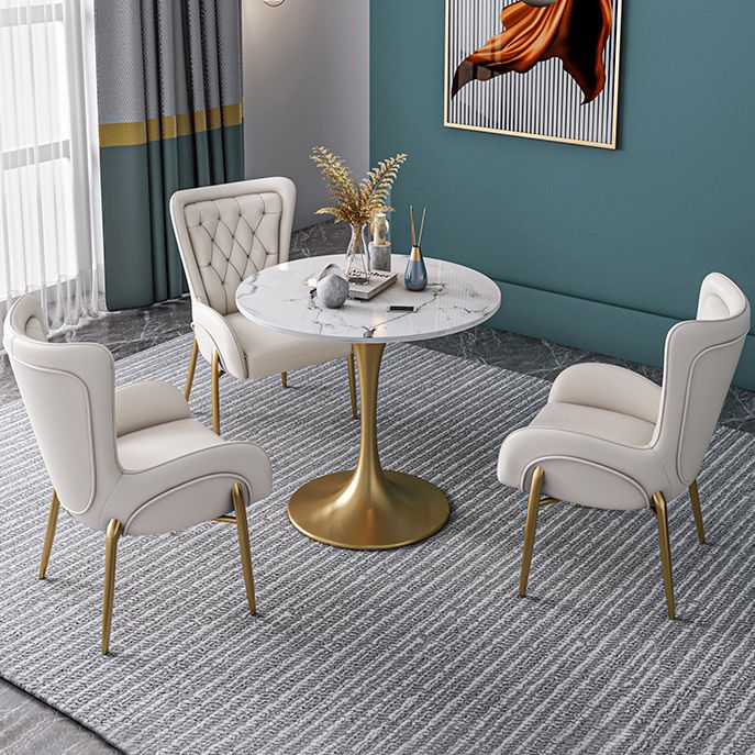 Round Golden Base Dining Table Glam Stone Table for Dining Room