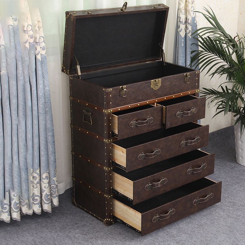 Rustic Leather Chest Vertical Chest with Drawers for Bedroom