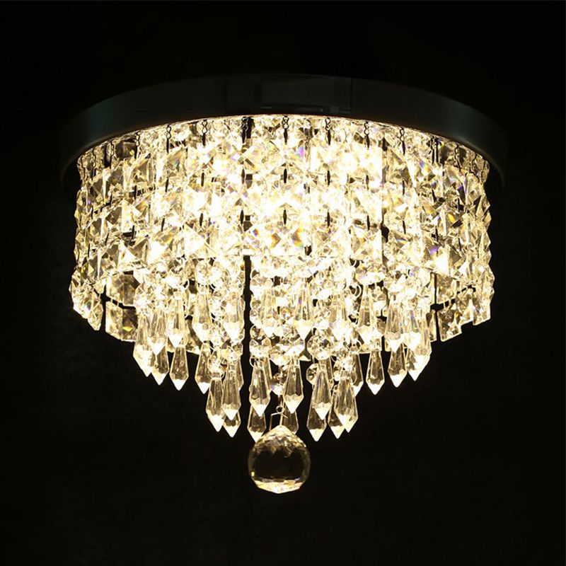 Drum Layered Flush Mount Light Crystal Glam Ceiling Light Fixture in Chrome
