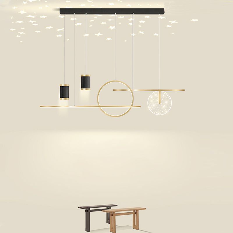Modern Metal LED Ceiling Lamp Circle Shape Island Light with Plastic Shade for Living Room
