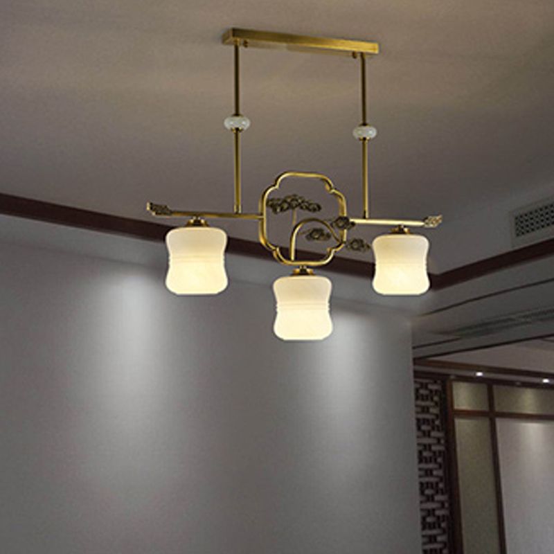 Moderne Zylinderinselbeleuchtung Glasglas 3 Lichthängerleuchten in Gold