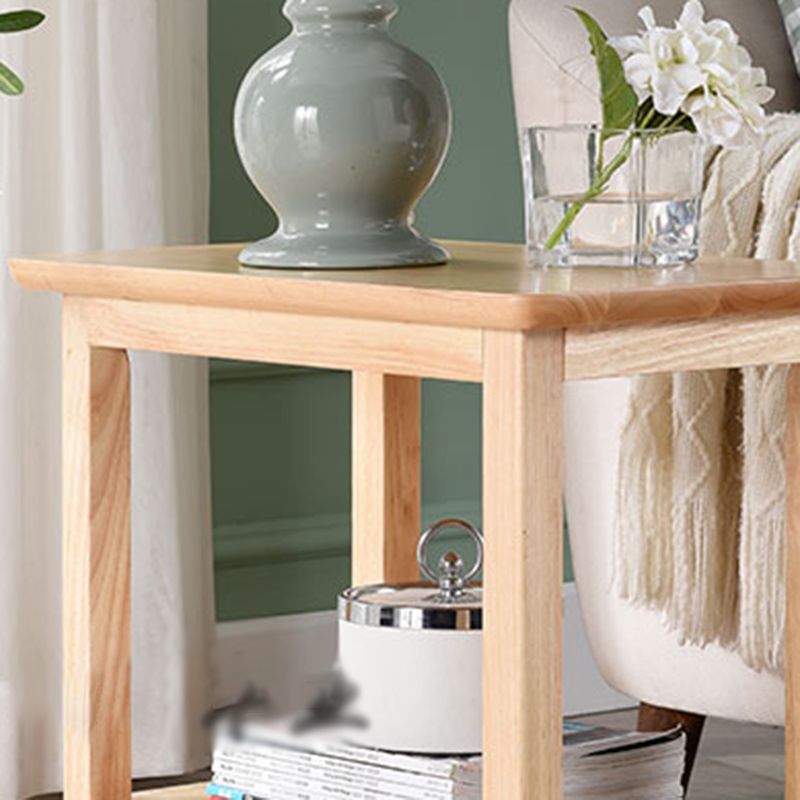 Wood Scandinavian Rectangular 4 Legs Side Table with Storage Shelf