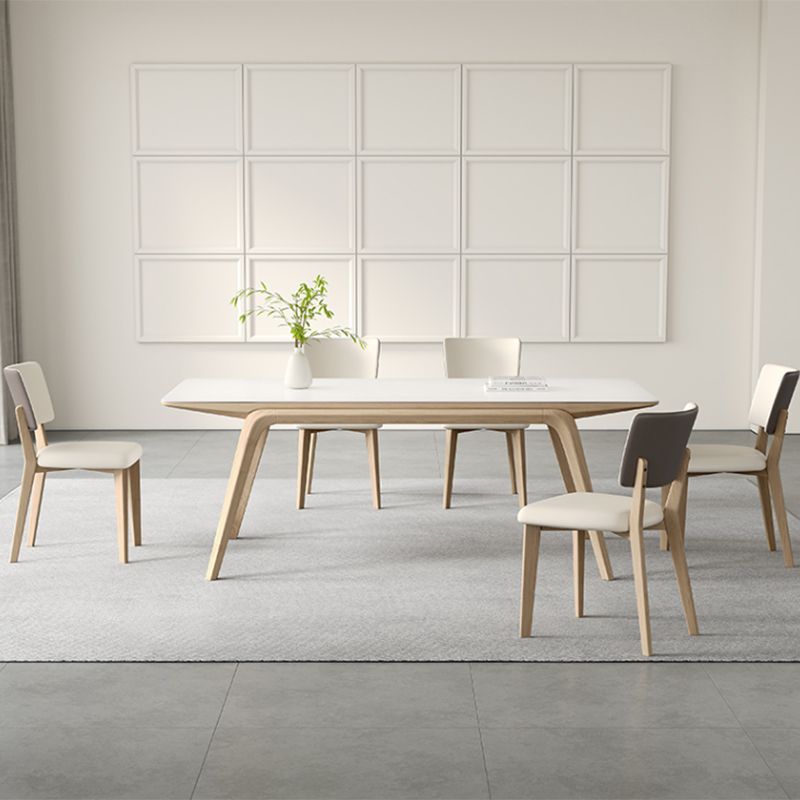 White Stone Top Rectangle Contemporary Dining Table with 4 Foot