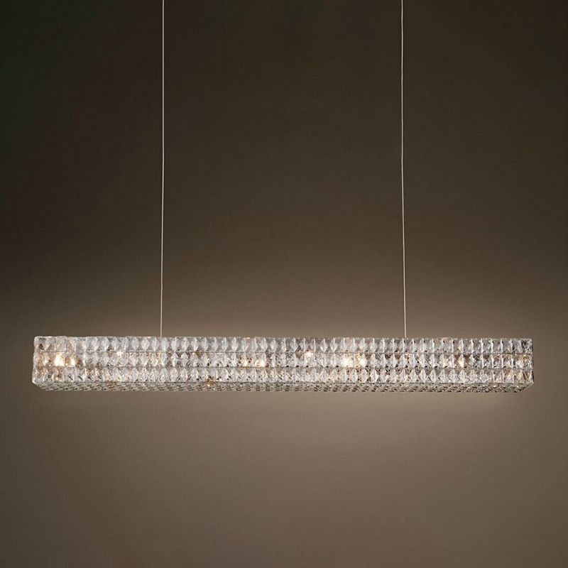 Wrought Iron LED Island Pendant Light in Modern Luxury Style Crystal Rectangular Ceiling Light for Dining Room