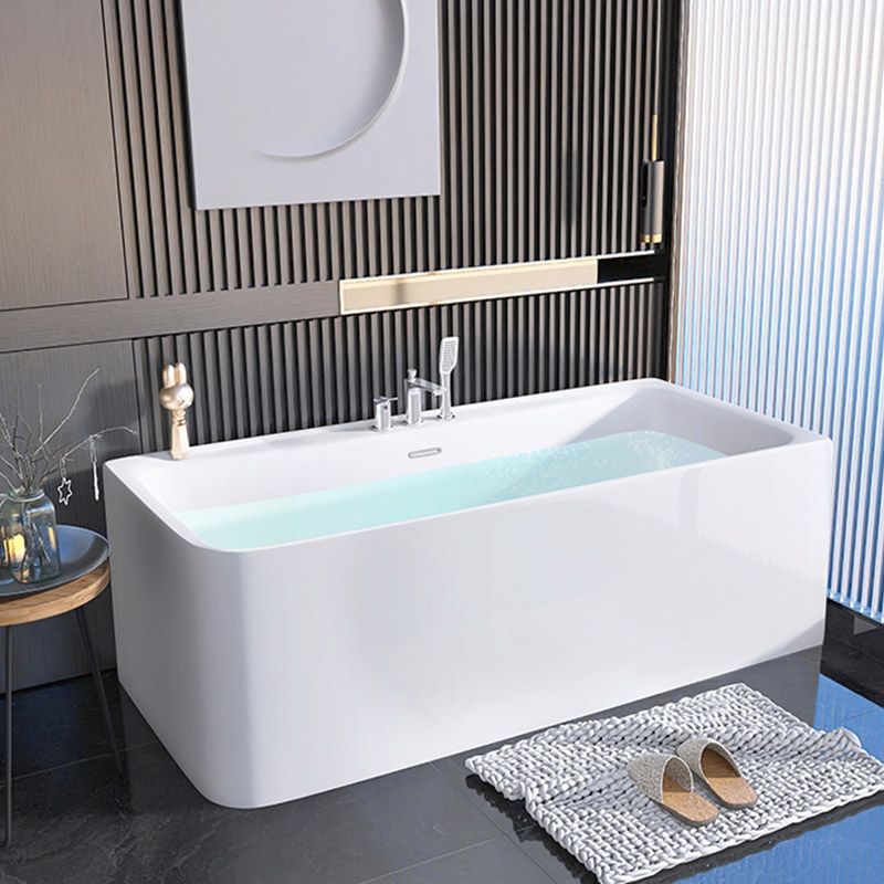 Modern Acrylic Rectangle Bathtub Soaking Back to Wall Bathtub with Drain and Overflow Trim