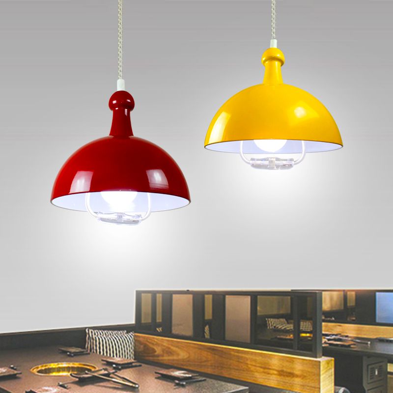 Macaron Hemispherical Suspension Lighting Metal 1-Light Dining Room Pendant Light with Pull Down Handle