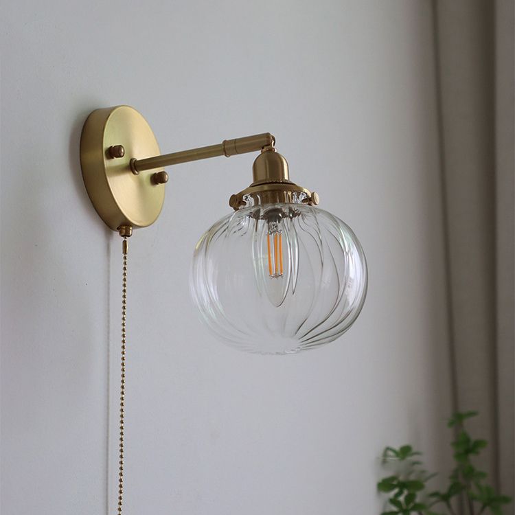Illuminazione da parete sfera di vetro in stile industriale 1 lampada montata a parete leggera in ottone