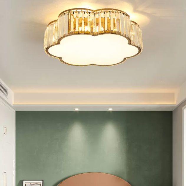 Plafonnier LED en cristal fleuri dans un style de luxe moderne en fer forgé pour chambre à coucher
