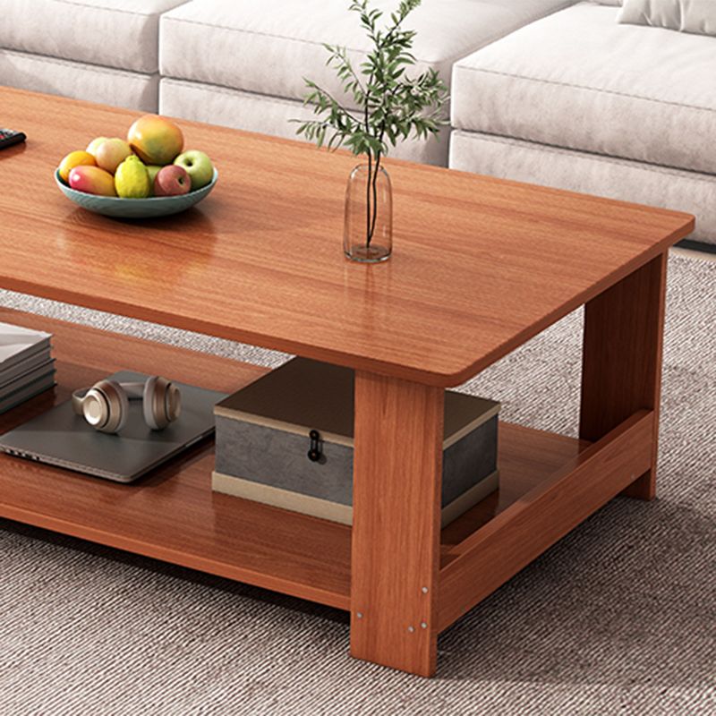 Nordic Style 4 Legs Base Rectangular Solid Wood Table with Storage Rack Coffee Table