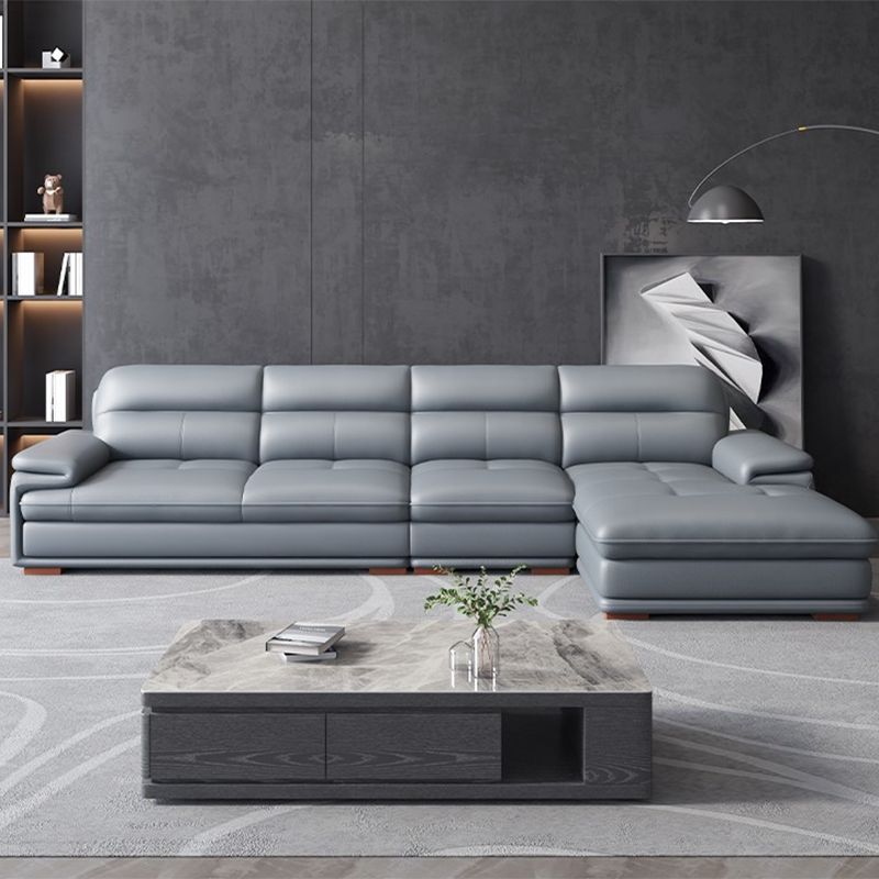 Nordic Stationary Genuine Leather Living Room Recessed Arm Sofa Chaise