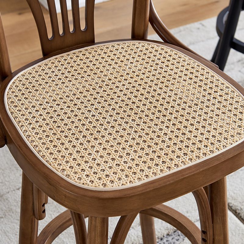 Contemporary Wood Counter Stools Rattan Bar Stool for Home Use
