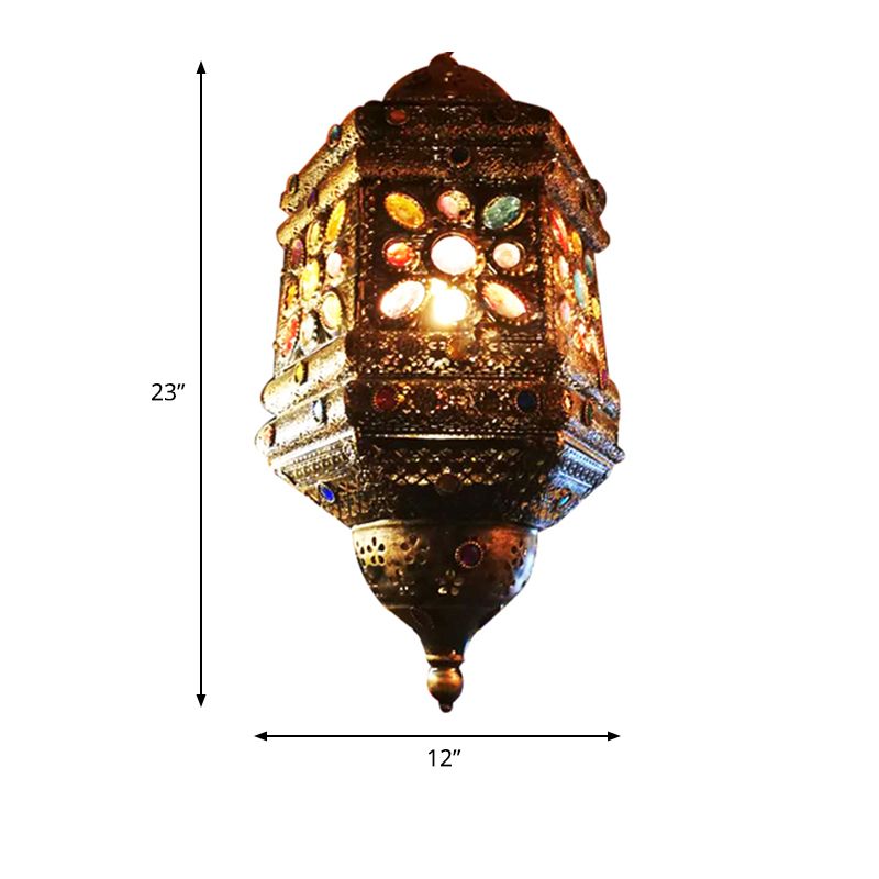 Bronze 1 Light Hanging Pendant Bohemian Metal Lantern Ceiling Light for Restaurant