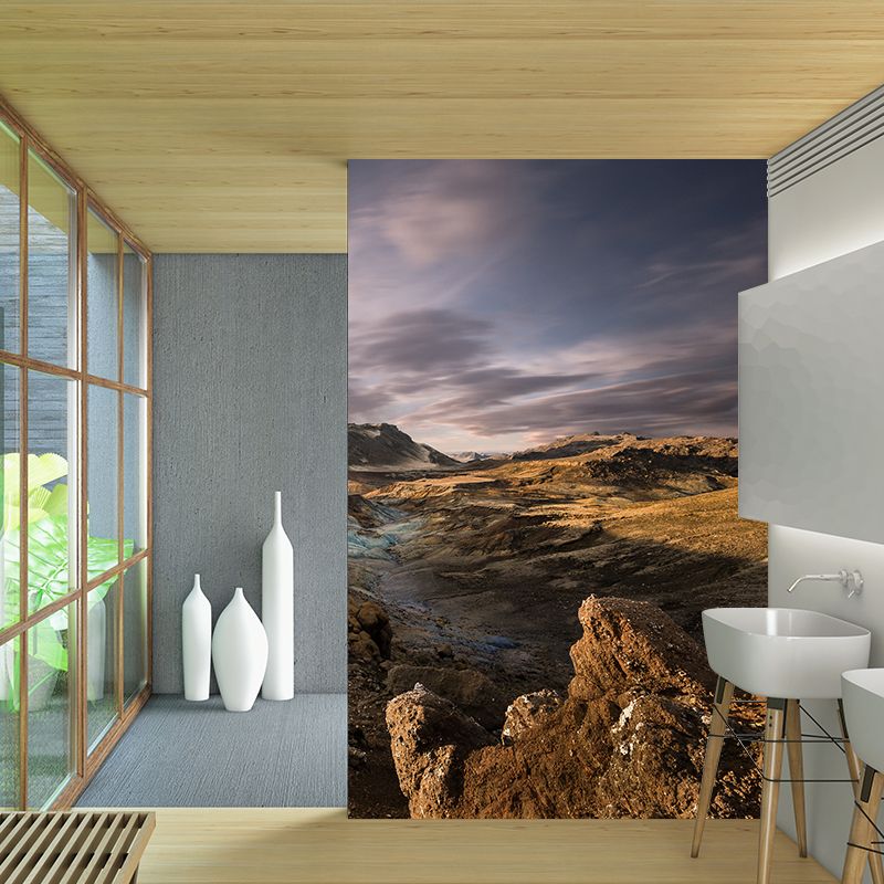 Large Scenery Wall Mural Modern Stunning Man by the Dried River Wall Decor in Brown