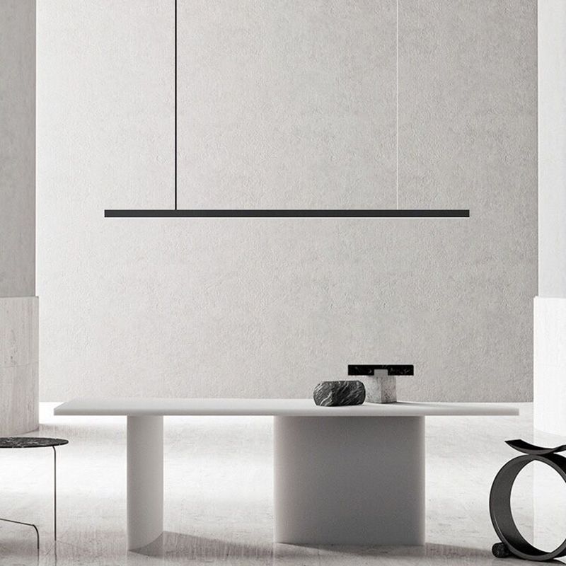 Minimalism Linear LED Island Light Fixture in Black for Dining Room