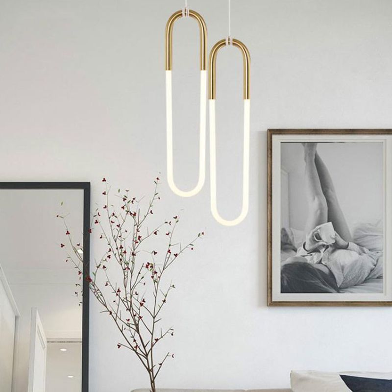 Metal Oblong Hanging Light Fixture Minimalist Style LED Gold Pendant Light Fixture