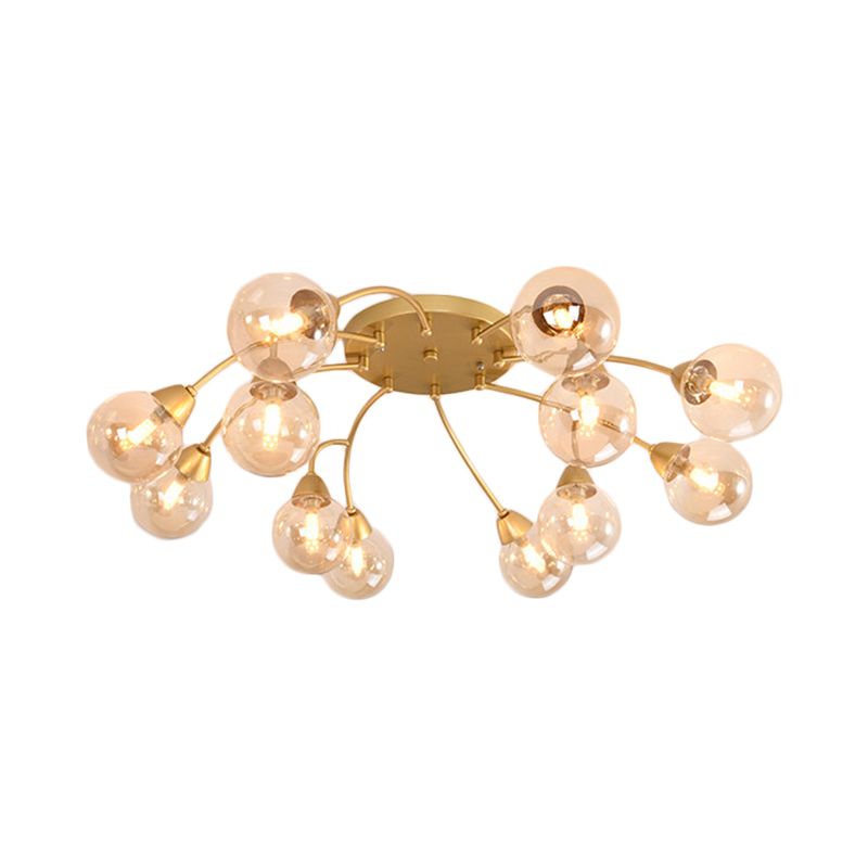 Traubenform Halbflush Lampe Moderne Bernstein/Rauch/Cremeglas 6/12 Lichter Gold LED SEMI Flush Mount Leuchte