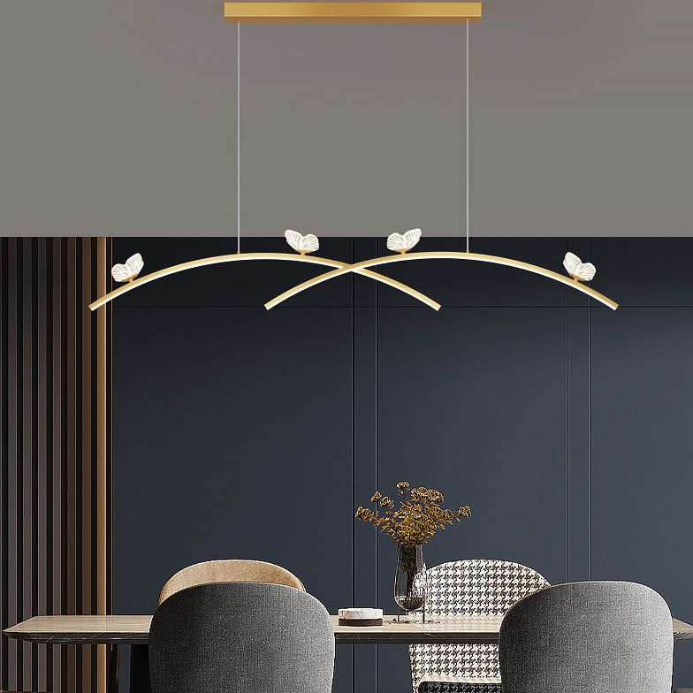 Estilo minimalista moderno colgante de clúster lineal metal de luz 2 luces de clúster para sala de estar