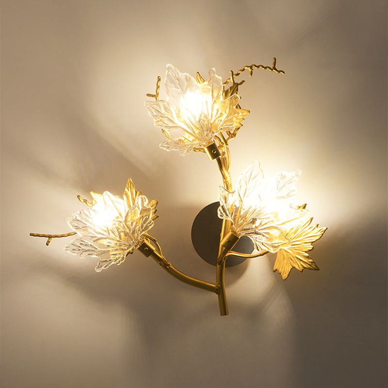 Maple Leaf Gary Glass Glasce Post Modern 3-Light Dining Dining Room Room Murning Lighting in Gold