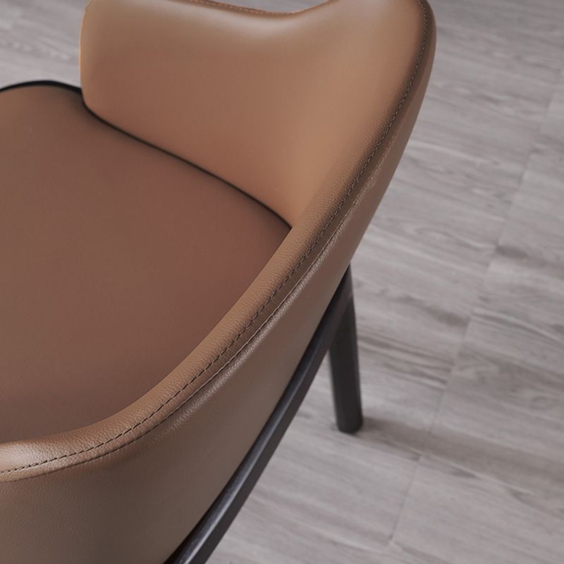 Brown Contemporary Dining Accent Chair Black Oak Wood Legs Dining Chair